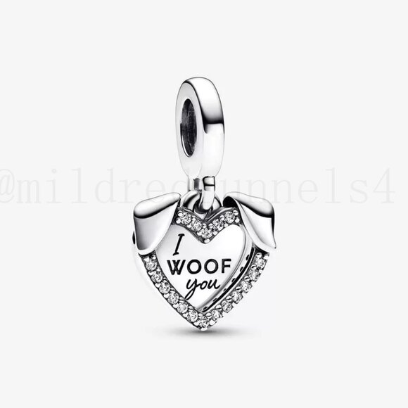 Pandora Heart & Dog Double Dangle Charm - Picture 1 of 2